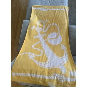 Vintage Kmart Beach Towel Nautical Anchor Large Yellow Terrycloth 29"W X 56" L